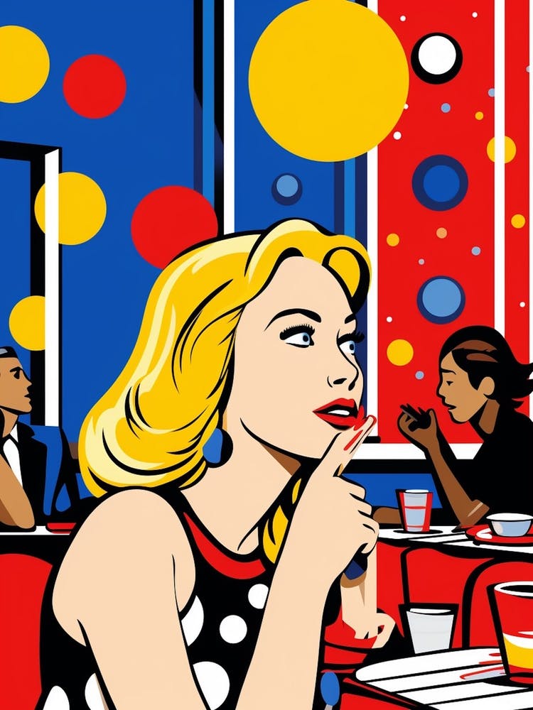 Pop Art Style Blonde Woman Thinking