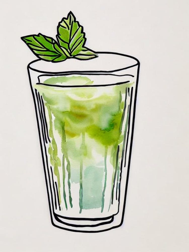 Mint Julep 2 Minimal Line Drawing With Watercolour Cocktail Poster