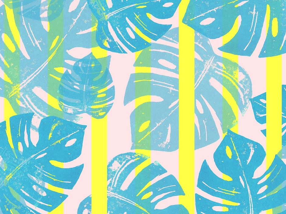 Linocut Monstera Neon in