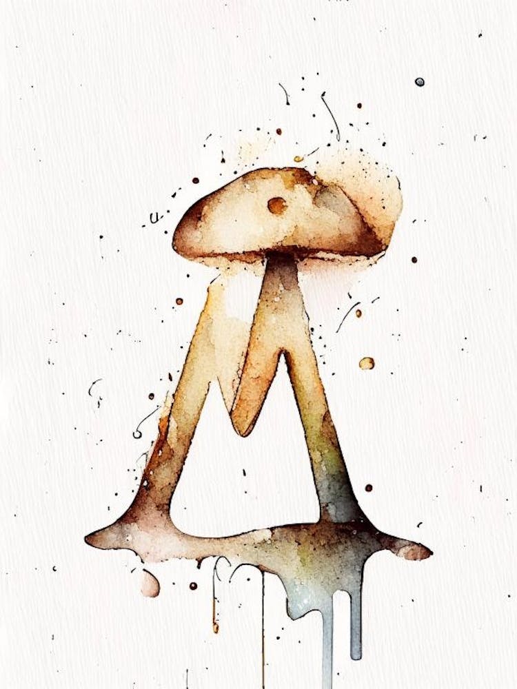 M  Mushroom, Letter, Alphabet Minimalist Watercolour 1