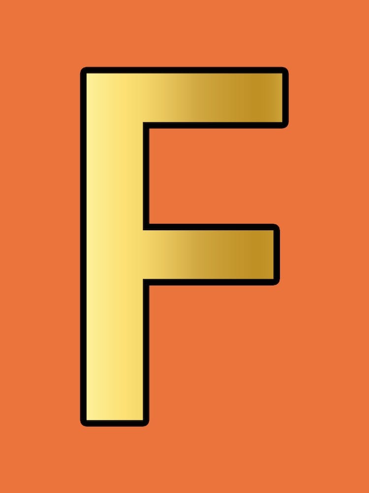 Letter F Gold Alphabet Orange