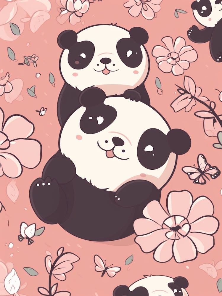 Panda Bears Kawaii Illustration2