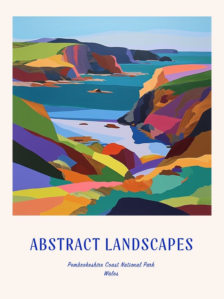 Colourful Abstract Pembrokeshire Coast National Park Wales 2 Poster Blue