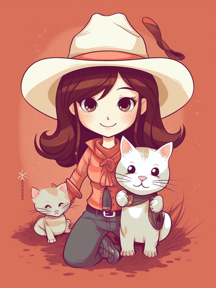Cute Cowgirl With Cat 2