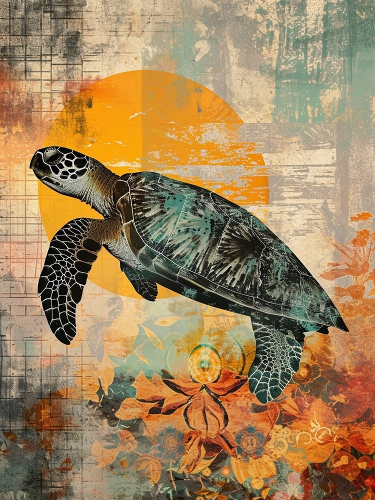 Sea Turtle Collage In The Sunset 3