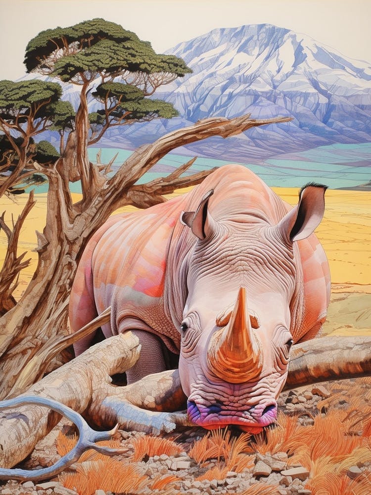Patchwork Rhino With The Trees 6