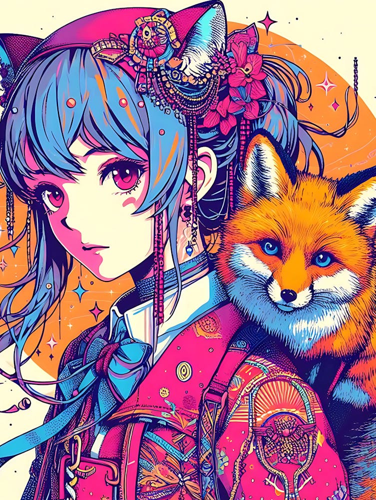 Pretty Anime Girl with Fox 6