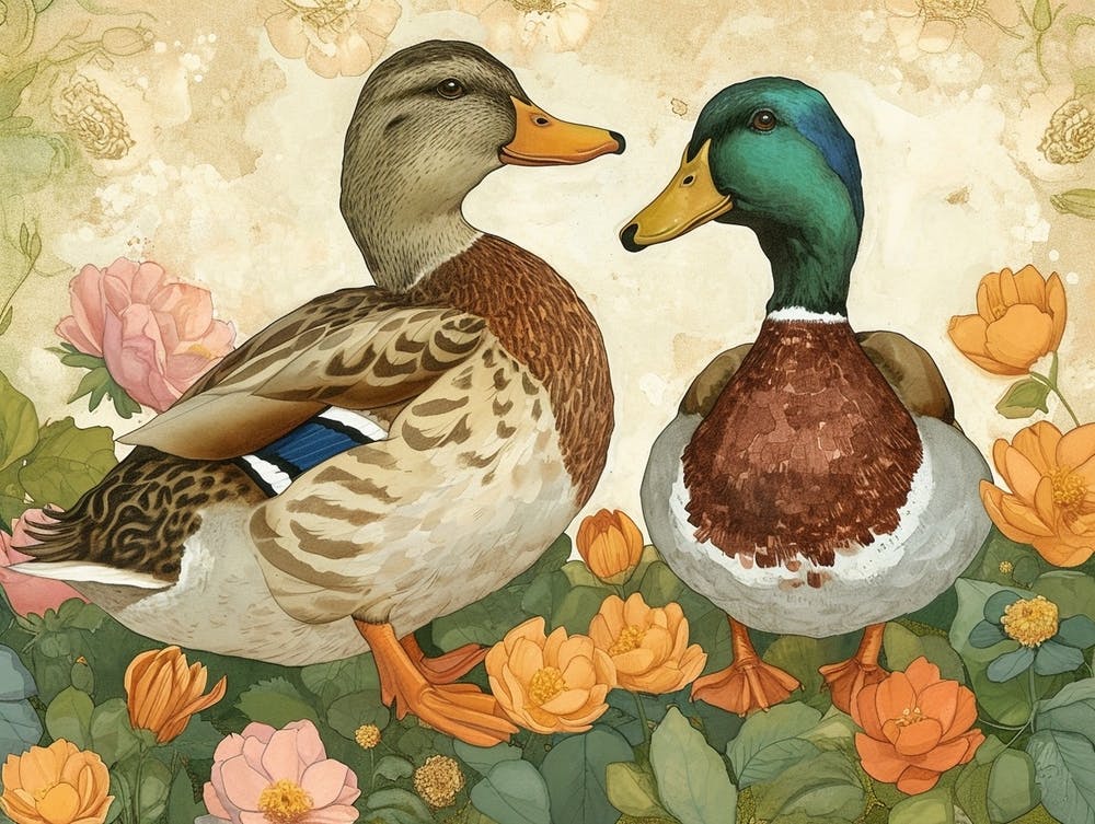 Floral Animal Illustration Duck 2