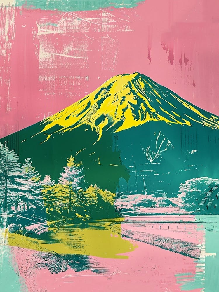 Mount Fuji Japan Retro Duotone Silkscreen 1