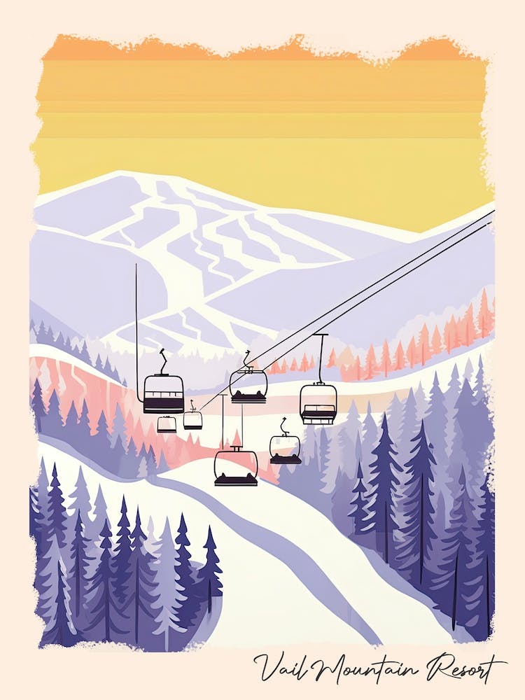 Poster Of Vail Mountain Resort   Colorado, Usa, Ski Resort Pastel Colours Illustration 0