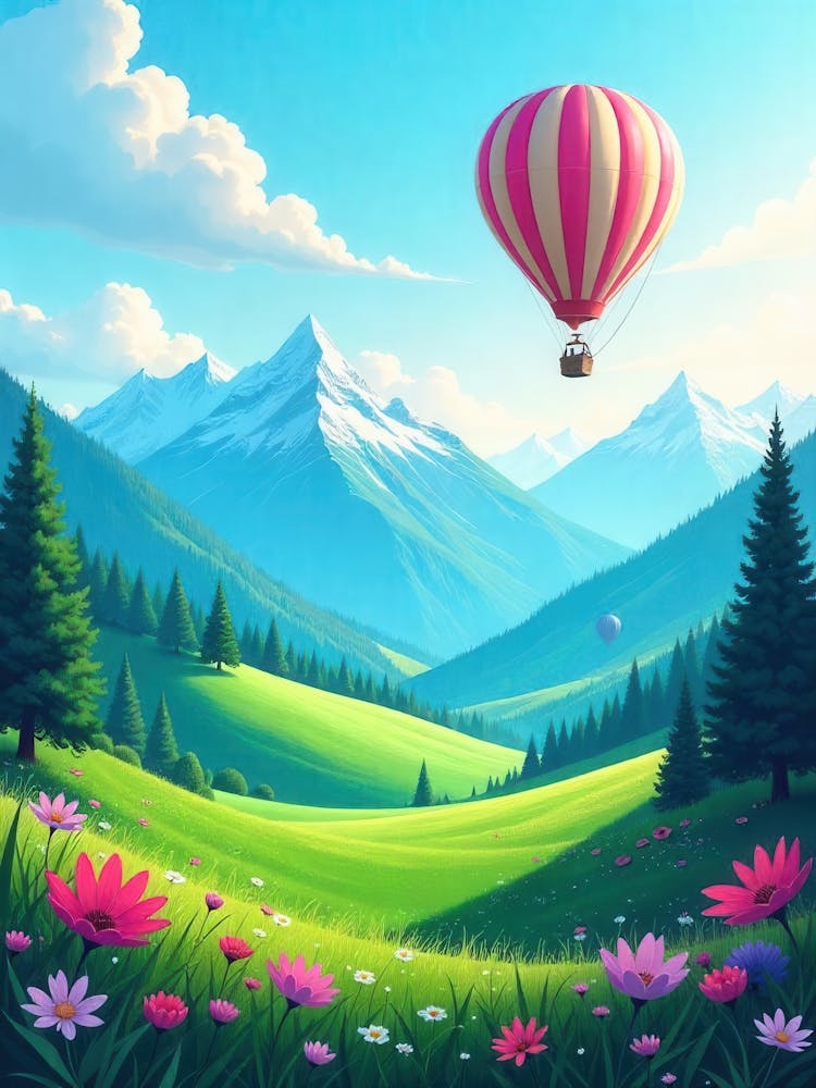 Hot Air Balloon In The Mountains