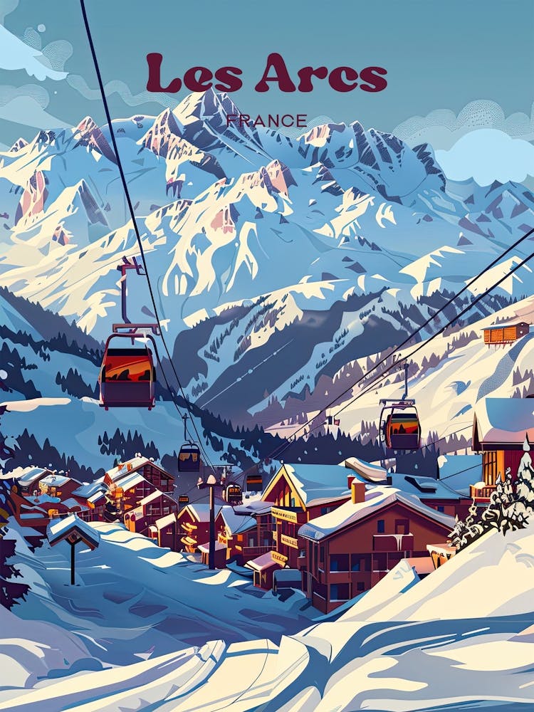 Les Arcs France Ski Travel Art Illustration