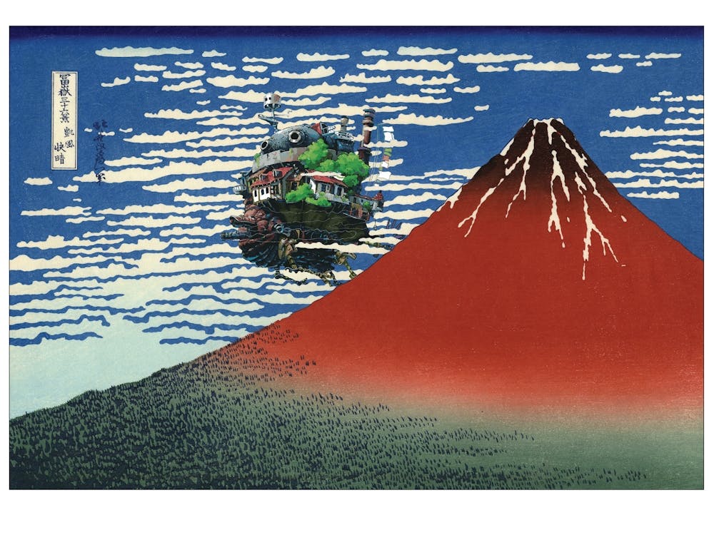 Howls Castle Over Mt Fuji - Japanese Print - Studio Ghibli