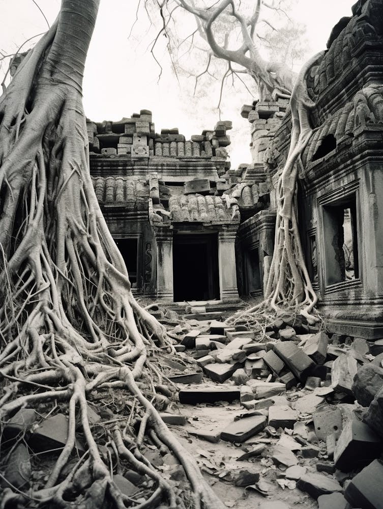 Krong Siem Reap, Cambodge, Vieille Photo Noir Et Blanc 3