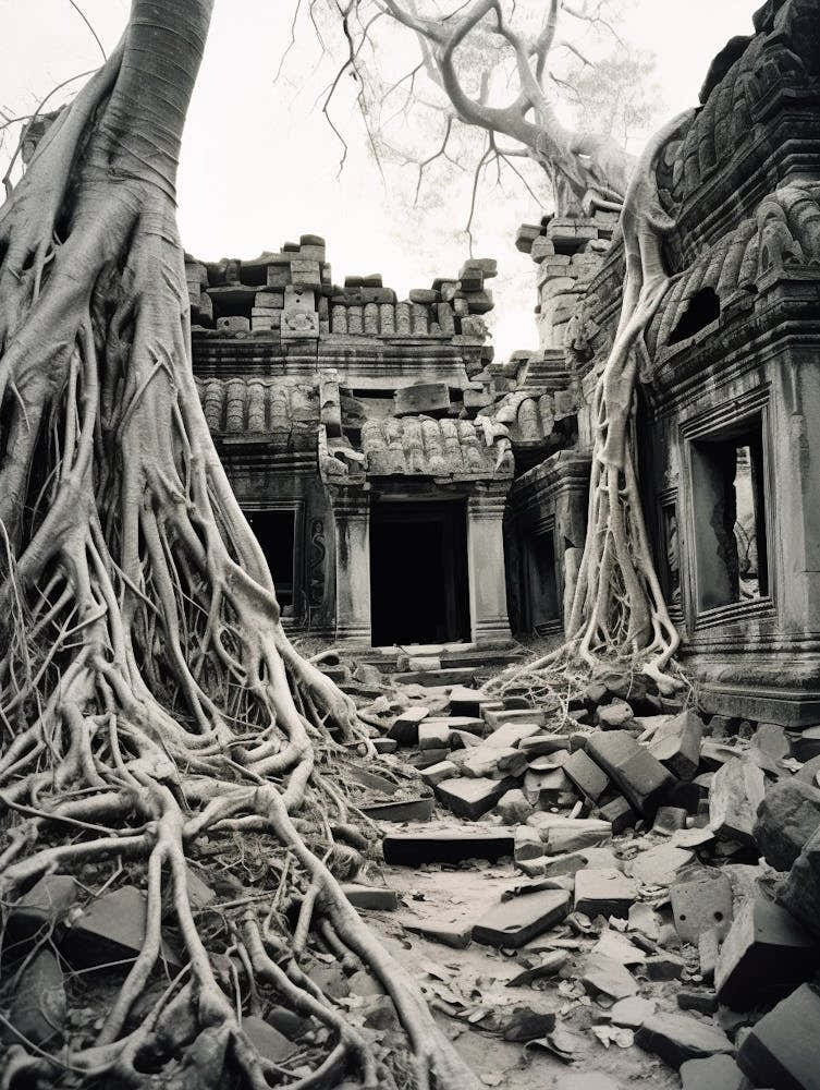 Krong Siem Reap, Cambodia, Black And White Old Photo 3