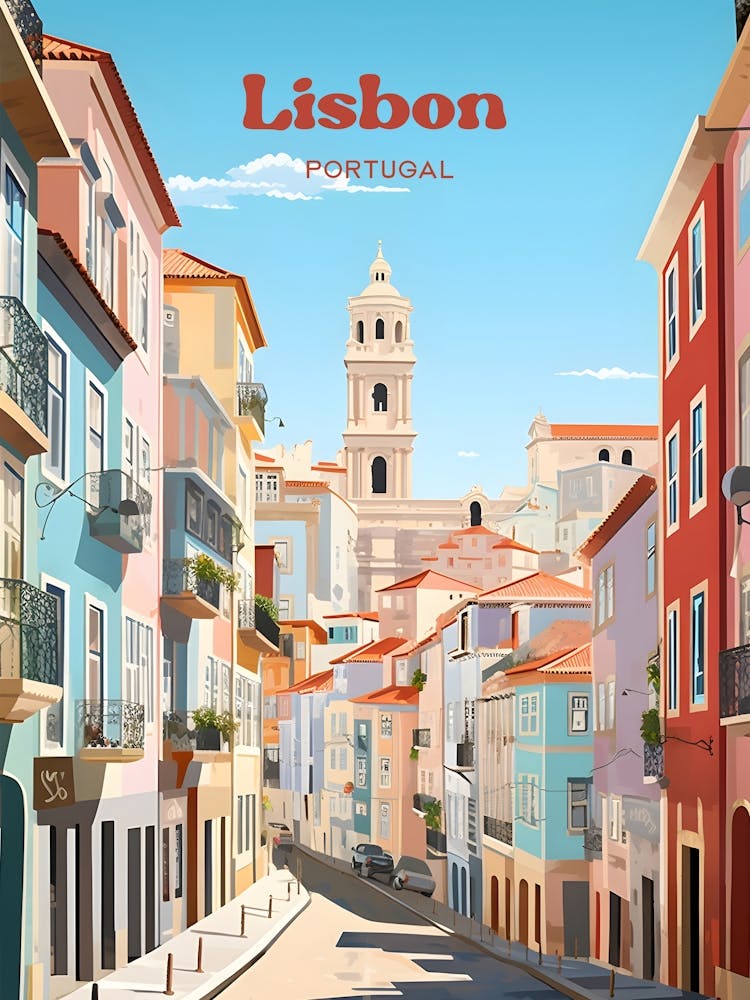 Lisbon Portugal Streetview Modern Travel Art