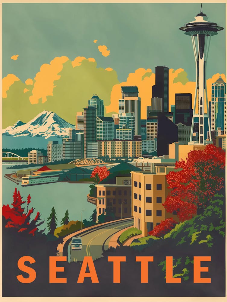 Seattle 3 Vintage Travel Poster