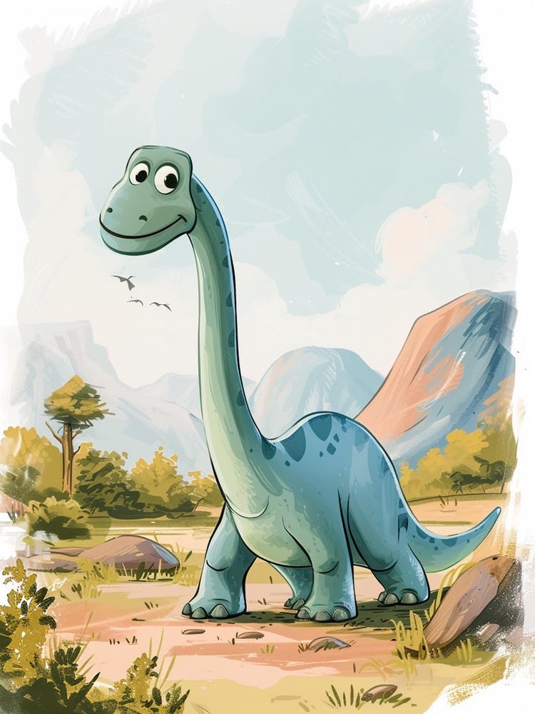 Cartoon Brachiosaurus Dinosaur Watercolour  3