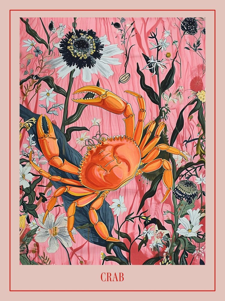 Floral Animal Painting Crab 2 Poster