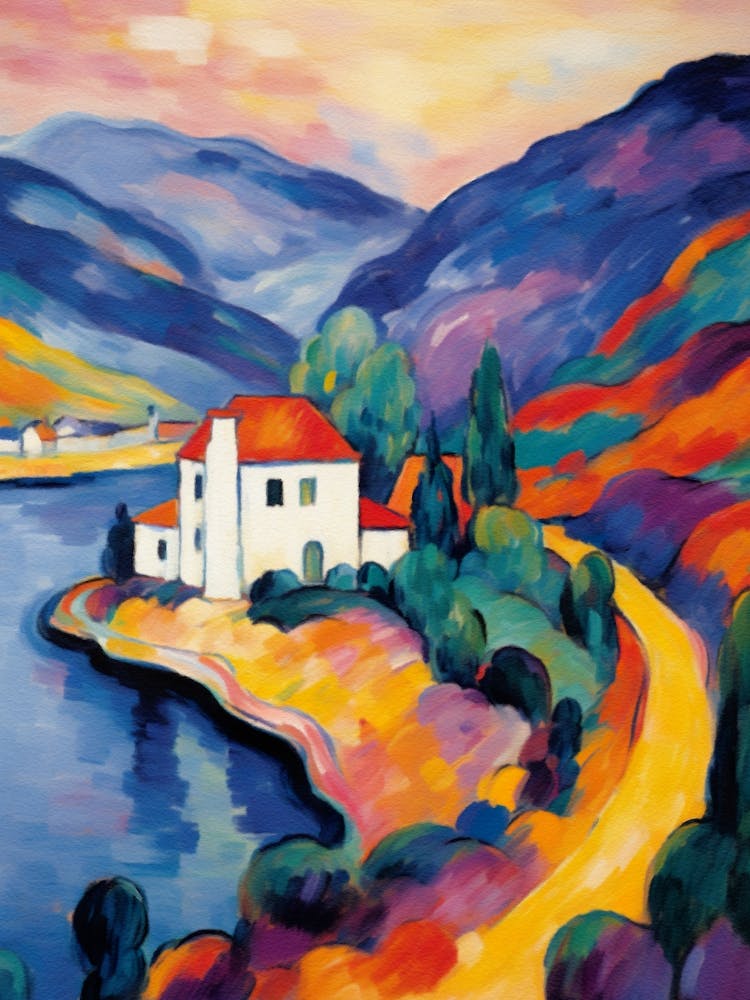 House By The Lake Watercolor Painting