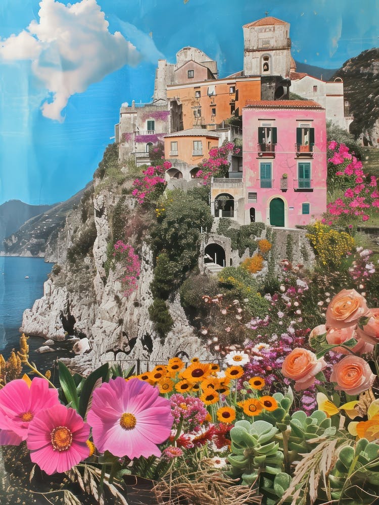 Amalfi Coast   Floral Retro Collage Style 2