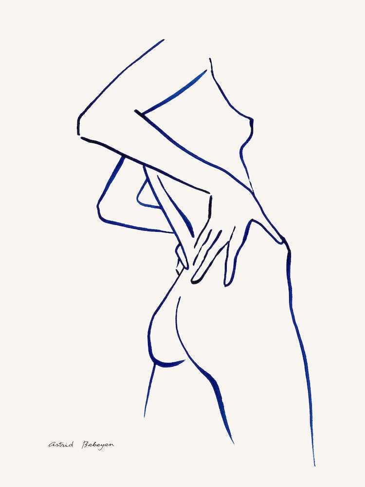 Minimal Blue Female Line Drawing Side