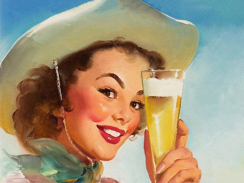 Cowgirl Drinking Beer, Vintage, Retro Western Aesthetic