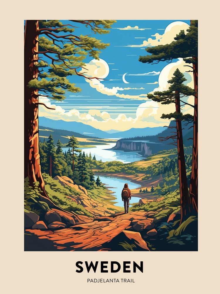 Padjelanta Trail Sweden Vintage Hiking Travel Poster