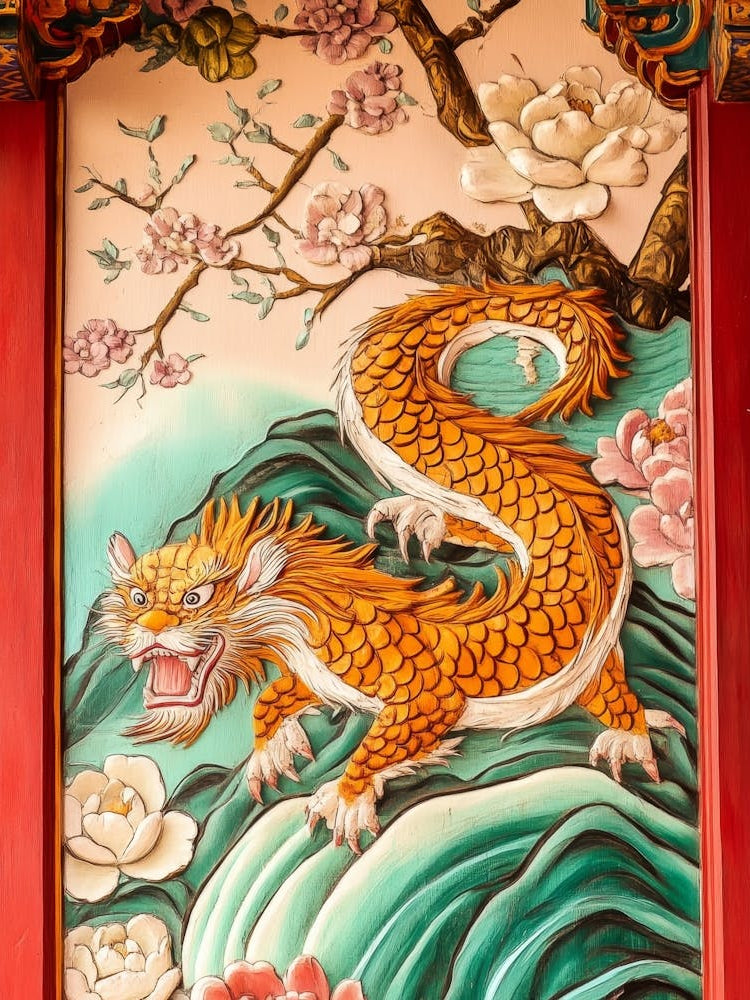 Chinese Style Painting On The Wall In Temple