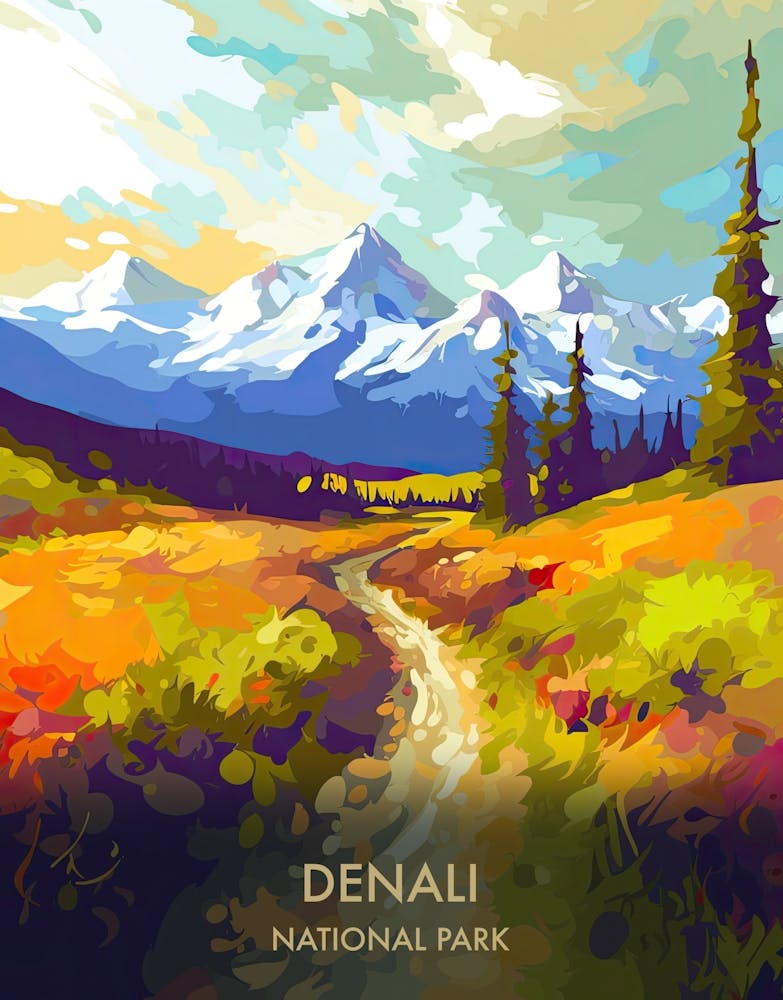 Denali National Park Travel Poster Illustration Style 3