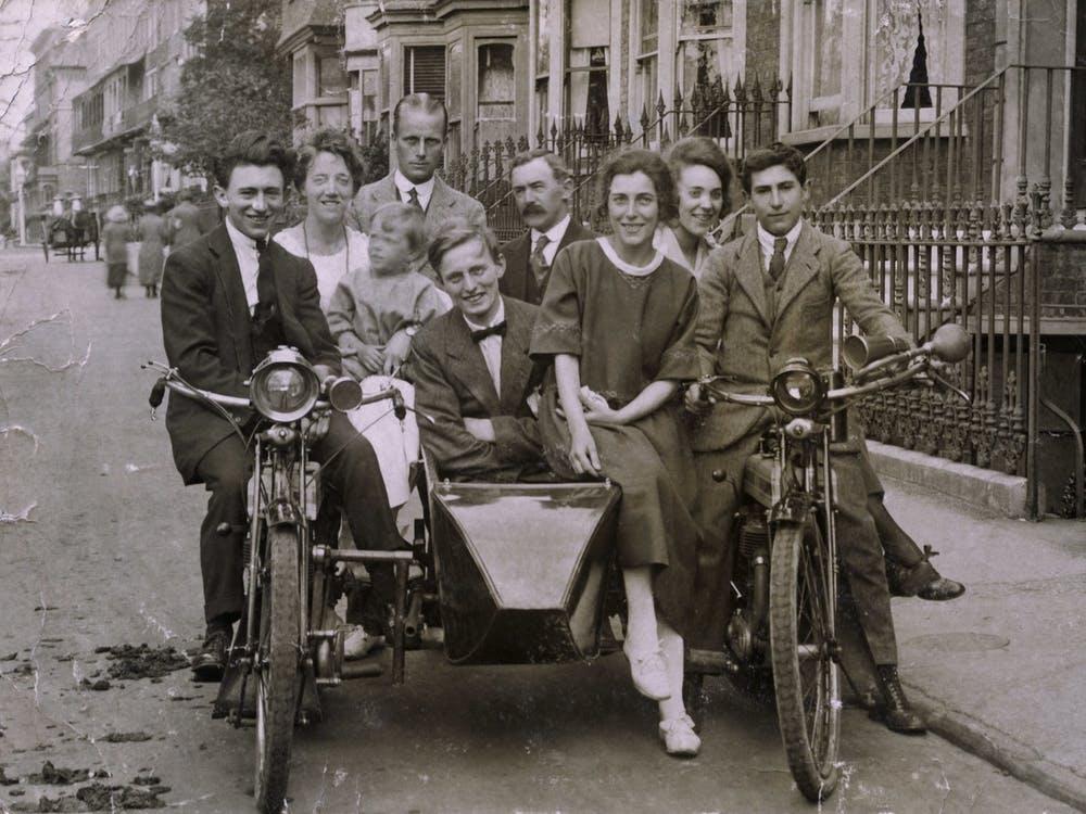 Family Group On Motorbikes And Sidecar 1910s Black & White