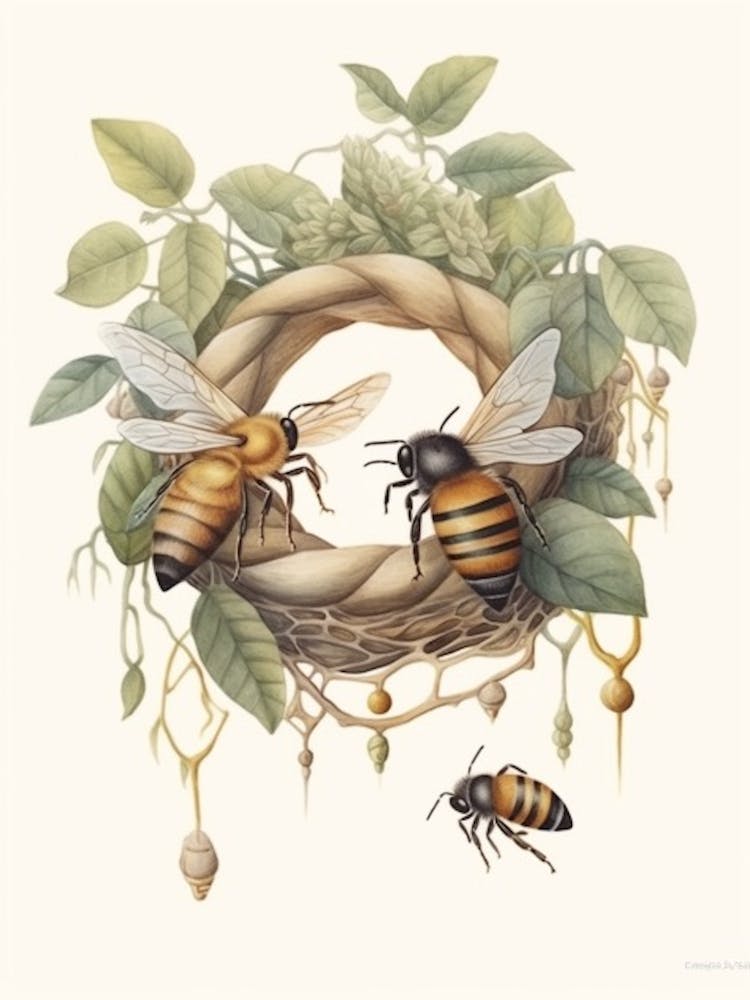 Cuckoo Bee Beehive Watercolour Illustration 4