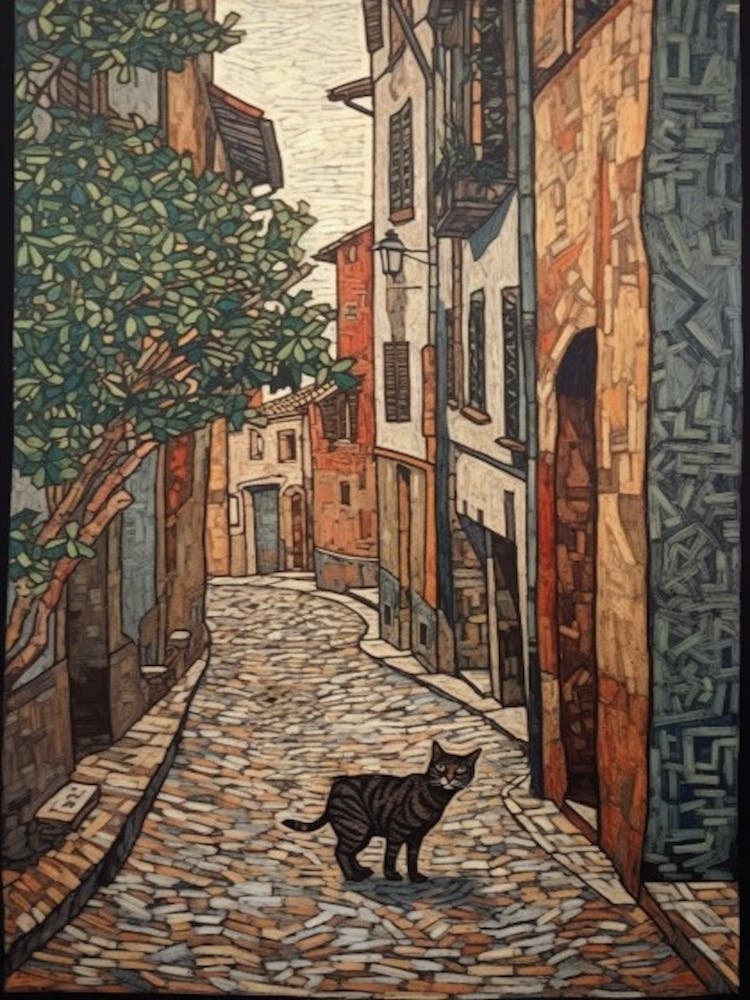Painting Of Rome With A Cat In The Style Of William Morris 2