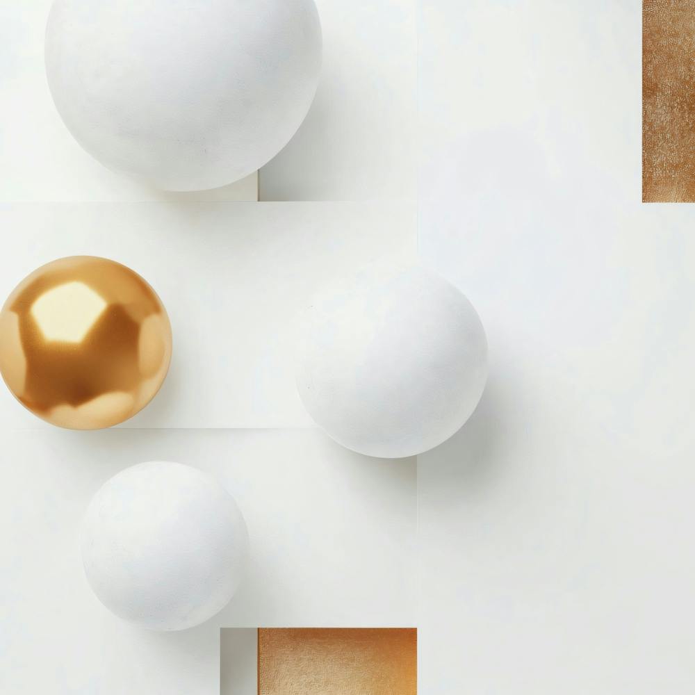 Abstrakte weiße und goldene Kugeln