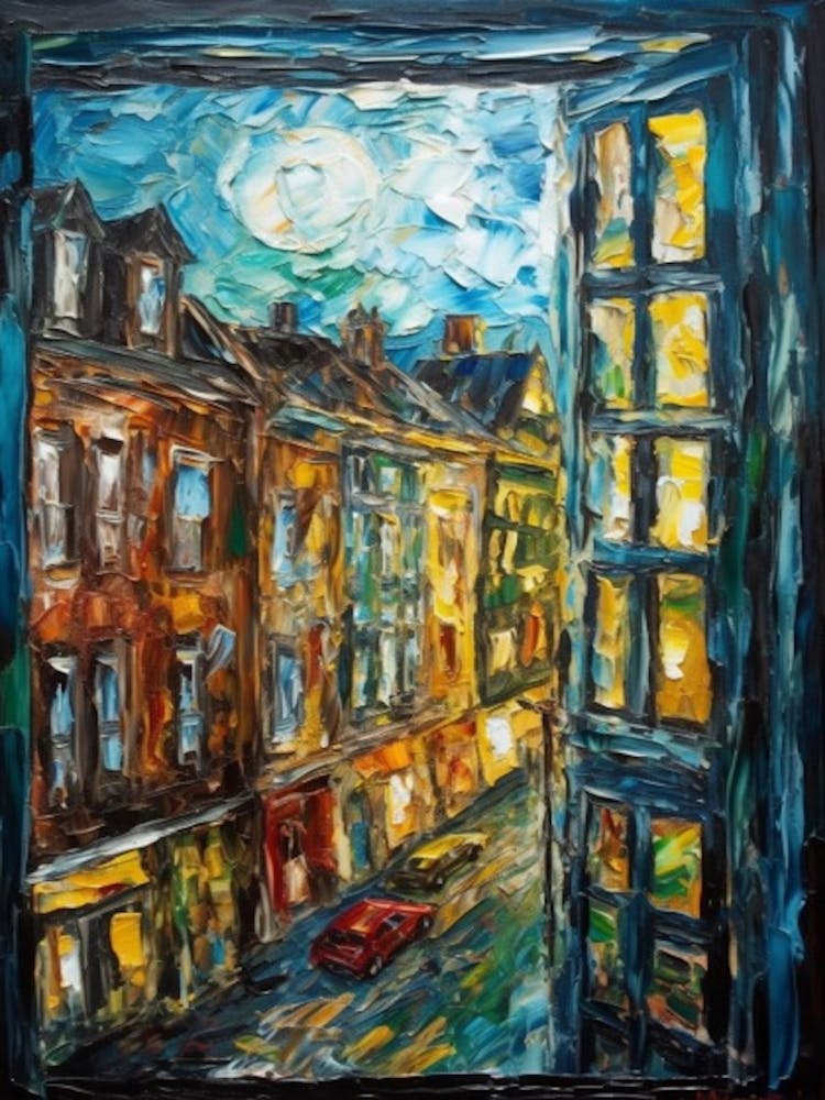 Window View Of Copenhagen Denmark In The Style Of Expressionism 1