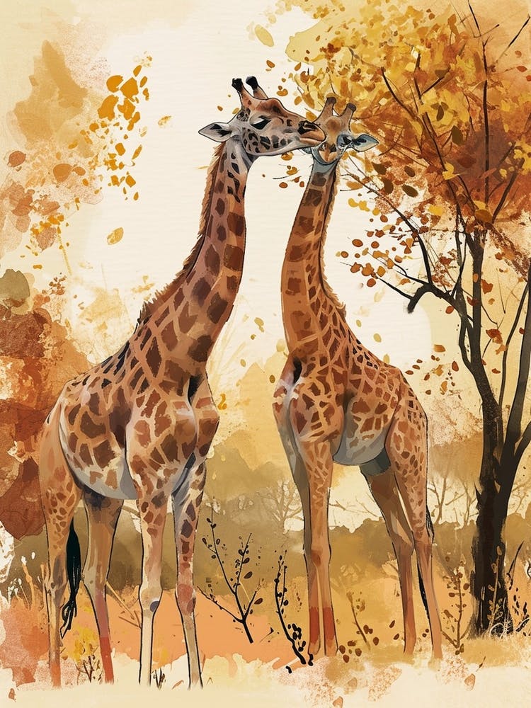 Two Giraffes Grooming One Another 2