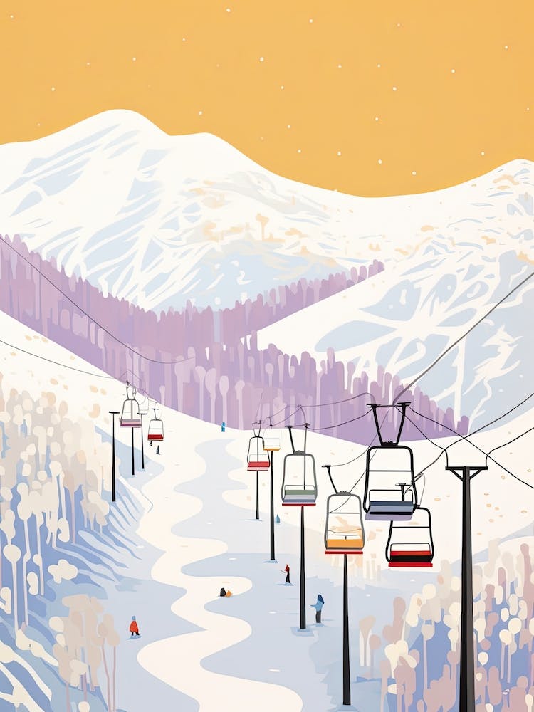 Hakuba Valley   Nagano, Japan, Ski Resort Pastel Colours Illustration 1