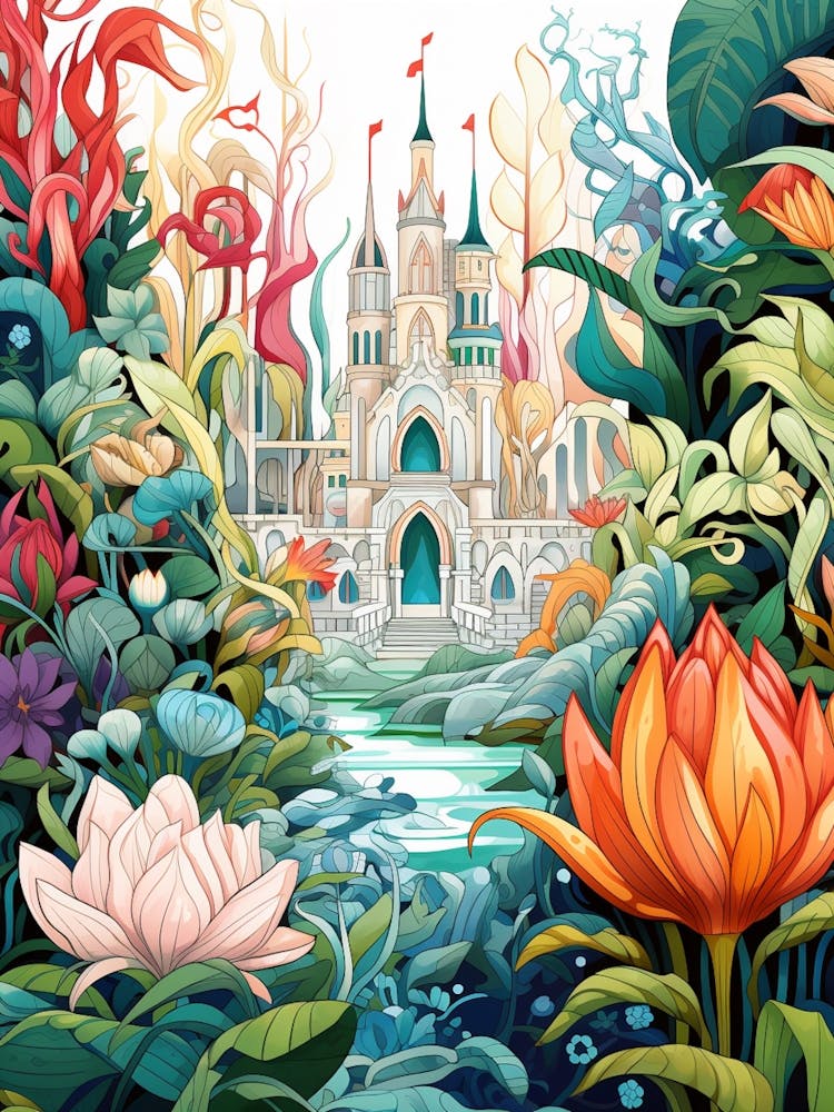 Lotusland Usa Garden Modern Illustration 1