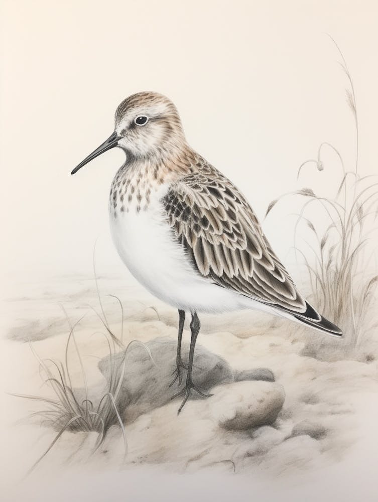 Vintage Bird Drawing Dunlin 1