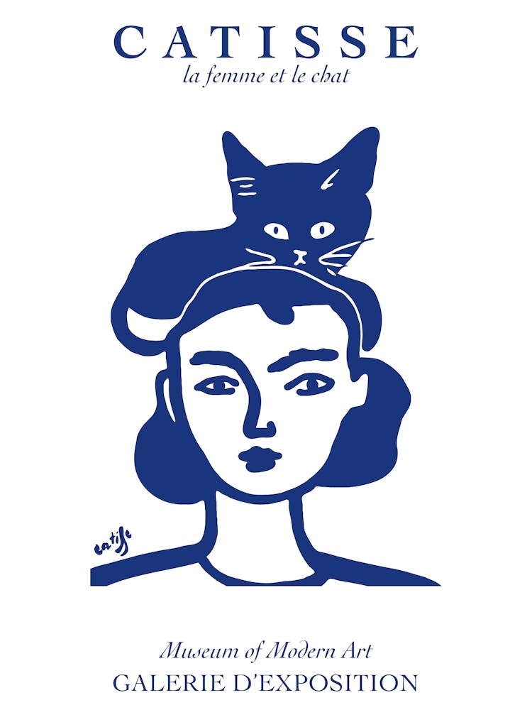 Cat Henri Matisse Catisse Woman With Cat Blue Line Art Face