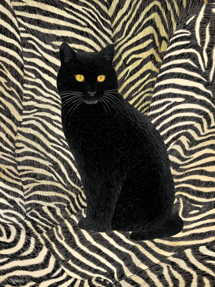 Black Cat On Zebra Print