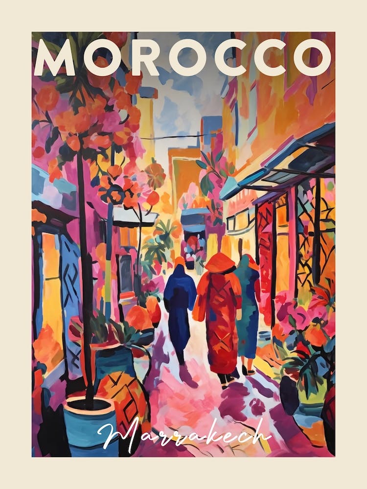 Marrakech Morocco 5 Fauvist Painting Travel Poster