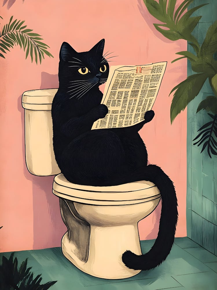 Cat Reading Newspaper