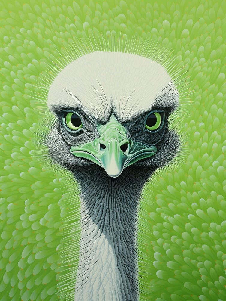 Ohara Koson Inspired Bird Painting Emu 1