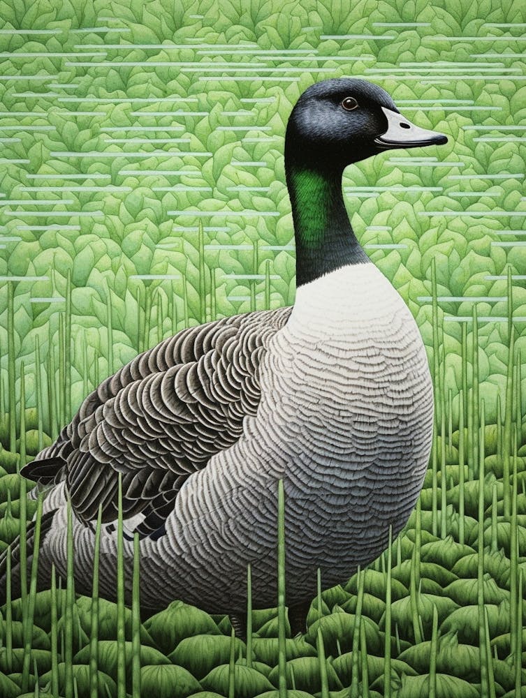 Peinture d'oiseau inspirée par Ohara Koson Bernache du Canada 1