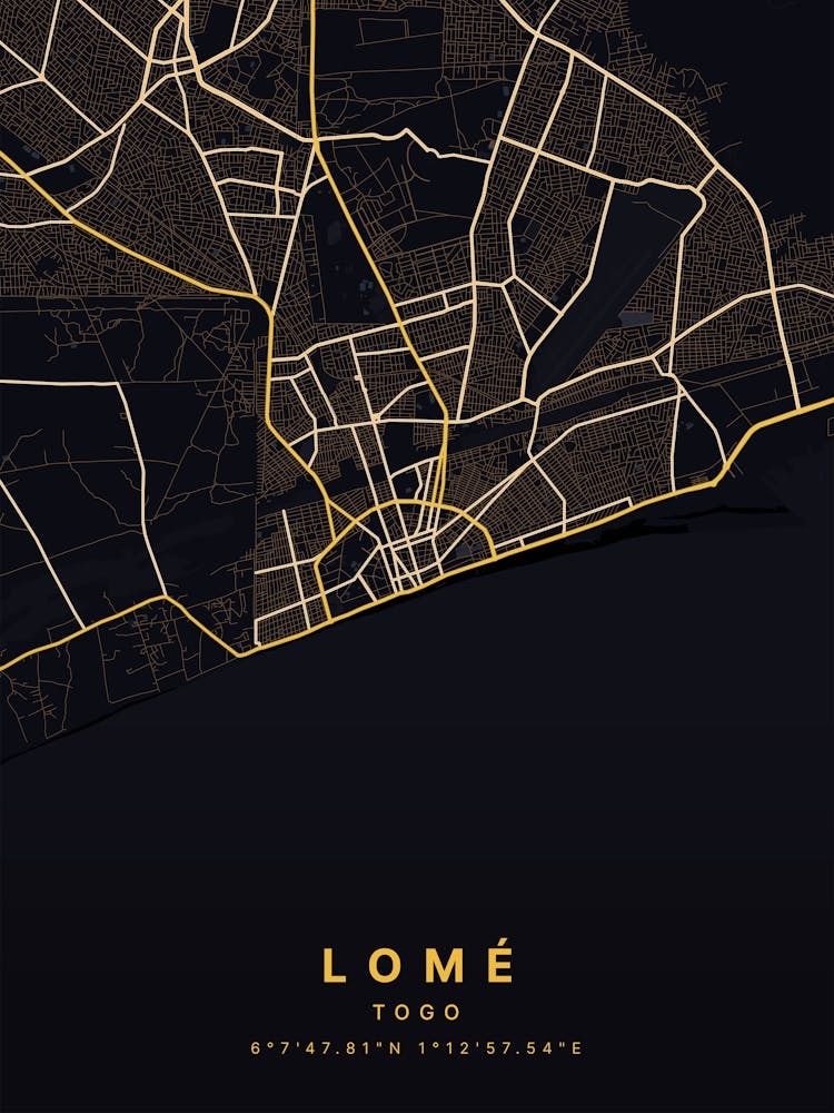 Lome Togo Black And Gold Map