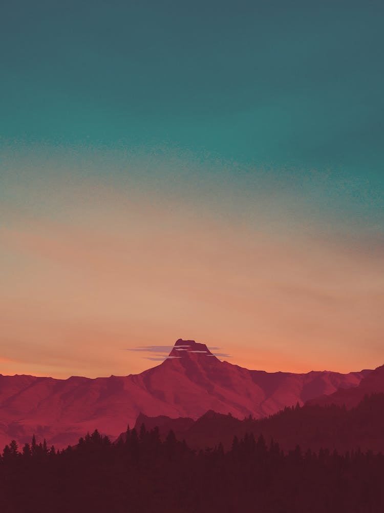 Royal Dusk Mountain Red Mountain Pink Blue Sky