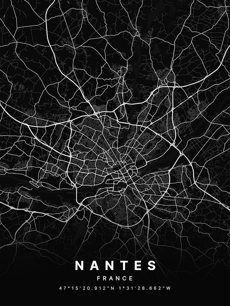 Nantes France Black Map