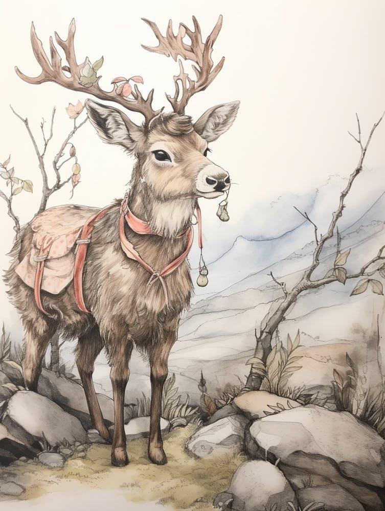 Storybook Animal Watercolour Reindeer 1