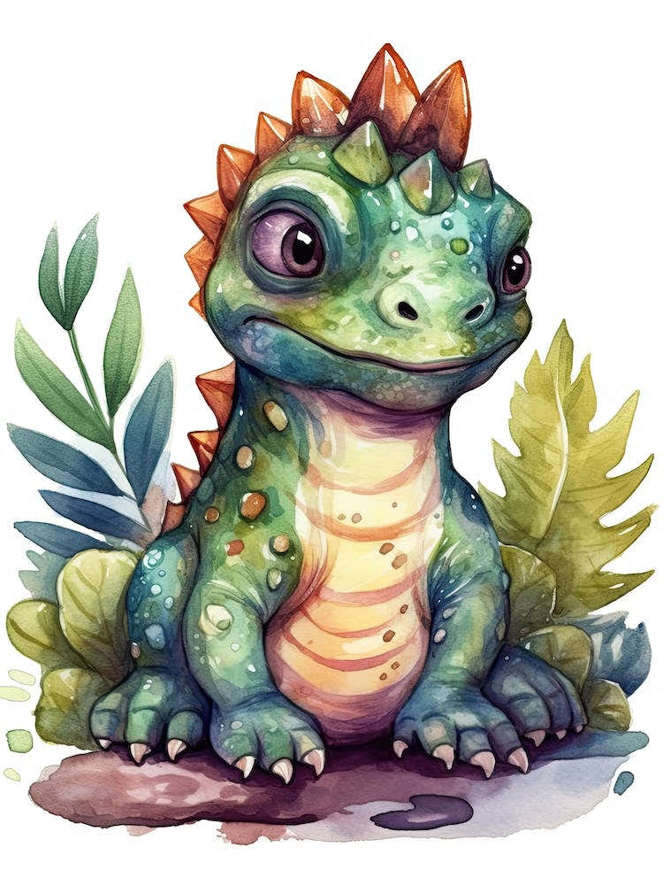 Scelidosaurus Cute Dinosaur Watercolour 1